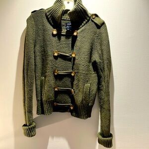 Beautiful, part wool and rabbit hair, captains sweater w/button and zip.